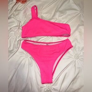 Bright pink one shoulder shein bikini